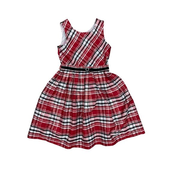 Jona Michelle Girls Christmas Holiday Dress 10 Red Plaid Black White Sleeveless - Picture 1 of 5